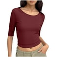 thumbnail image 1 of Women Casual Ribbed Knit Crewneck Crop Tops Fashion Half Sleeve Basic Slim Fit T Shirts Summer Trendy Y2k Clothes, 1 of 9