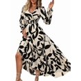 thumbnail image 1 of Women Casual Round Neck Puff Long Sleeve A Line Flowy Swing Long Maxi Dress, 1 of 9