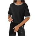 thumbnail image 1 of Women Casual Round Neck Solid Color Short Sleeve T Shirt 2025 Knit Contrast Trim Top for Spring Summer Daily Wear and Outfits, 1 of 5