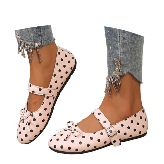Women Casual Round Toe Lace Bow Buckle Festival Comfortable Walking Shoes Flat Ballet Style On Lightweight Breathable Non Daily Dressy