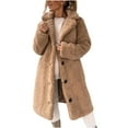 thumbnail image 1 of Women Casual Sherpa Fleece Jackets Loose Fuzzy Notched Lapel Long Sleeve Button Coat Comfy Soft Lightweight Winter Warm Outwear, 1 of 5