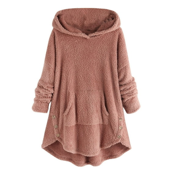 Women Casual Sherpa Fleece Solid Color Jacket Hoodies Button Fuzzy Long Sleeve Fluffy Fleece Sweatshirt Pullover Coat Womens Clothes