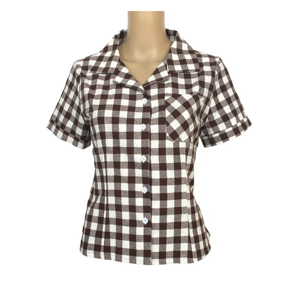Women Casual Shirt Checker Retro Blouse