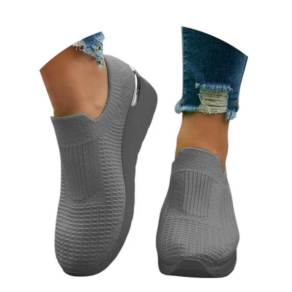 Women Casual Shoes Breathable Knit Upper Platform Slip On Sneakers Non Slip Lightweight Walking Shoes For Outdoor Daily Wear ,Us Size:9