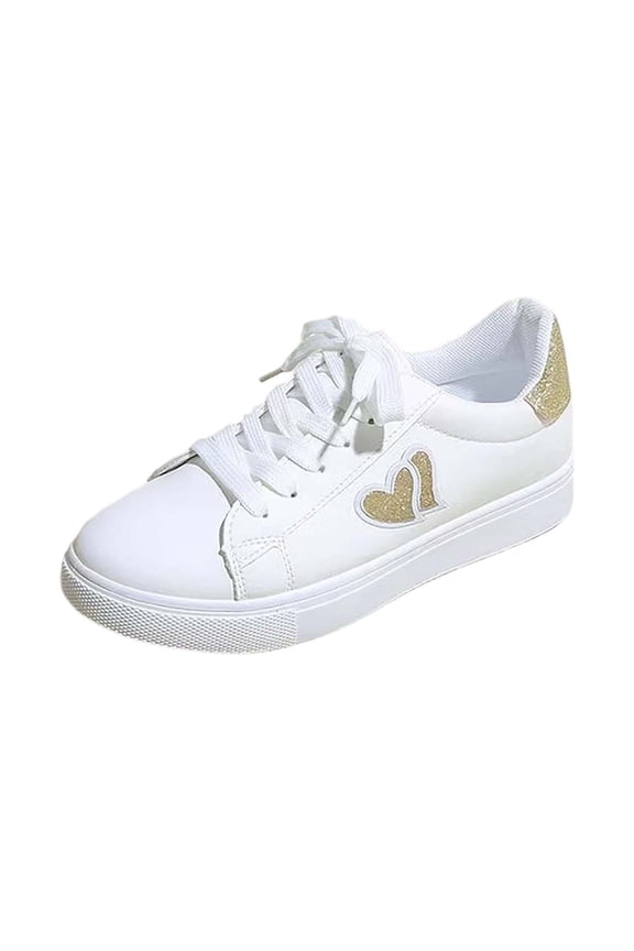 Women Casual Shoes Elegant Casual Style Delicate Heart Design Comfortable Flat White Everyday Sneakers Soft Structure Versatile Footwear For All Day Outdoor And Indoor Use ,Us Size:8.5