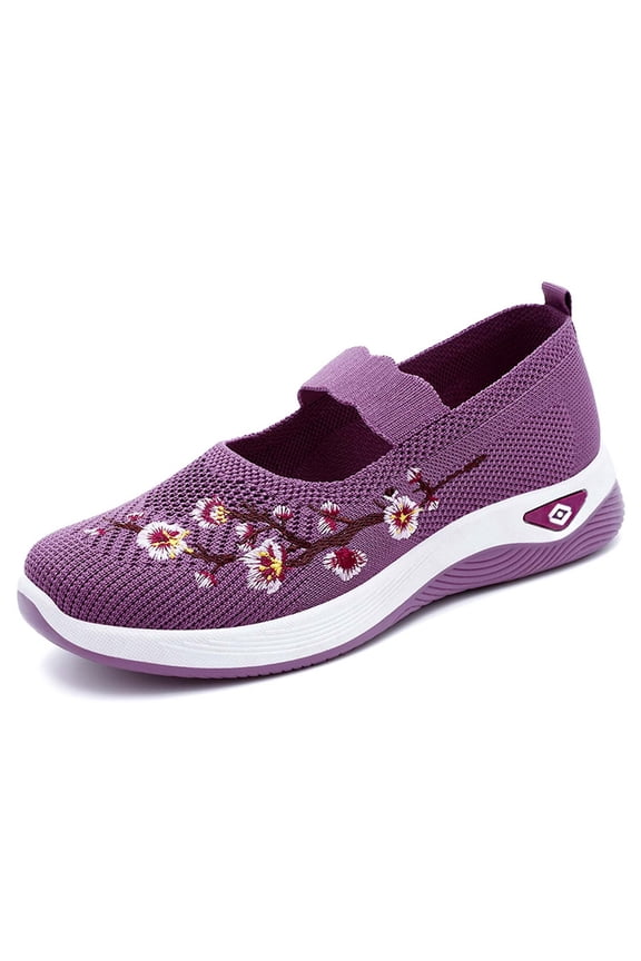 Women Casual Shoes Embroidered Casual Shoes Closed Toe Walking Shoes All Season Footwear Mesh Upper Stylish Shoes Matching Jeans Daily Outfits ,Us Size:6.5