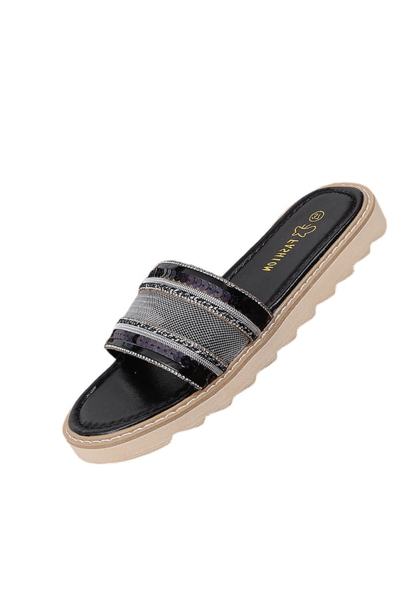 Women Casual Shoes Women's Platform Rhinestone Glitter Slide Sandals Cute bling Slip On Round Open Toe Comfort Summer Walking