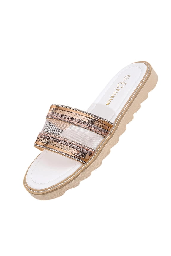 Women Casual Shoes Women's Platform Rhinestone Glitter Slide Sandals Cute bling Slip On Round Open Toe Comfort Summer Walking