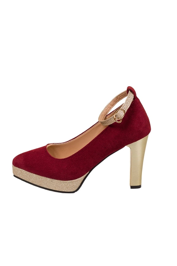 Women Casual Shoes Womens Evening Round Toe Suede Sexy Buckle Platform Stiletto High Heel Pumps Shoes