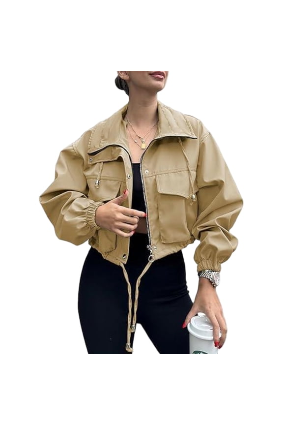 Women Casual Short Jacket Zip Up Jacket Top