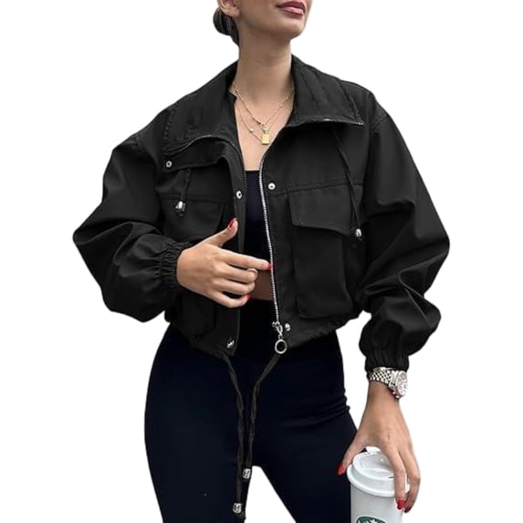 Women Casual Short Jacket Zip Up Jacket Top