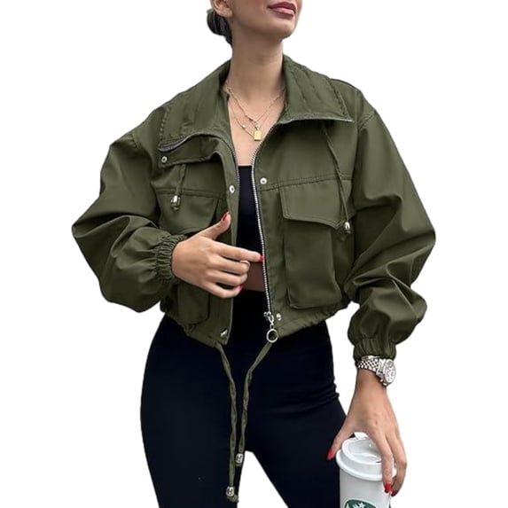Women Casual Short Jacket Zip Up Jacket Top