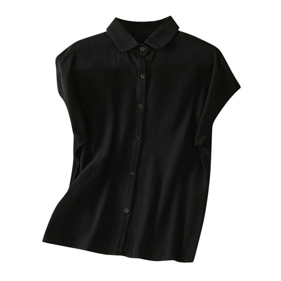 Women Casual Short Sleeve Button Down Collar Shirt Blouse Front Tie Knot Tops