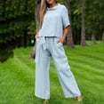 thumbnail image 1 of Women Casual Short Sleeve CrewNeck Super Short T Shirt Top And Long Pants Leggings Solid Color Set Outfit plus Size Wedding Guest Dresses for Bride Winter Overall Women Luge Suit Pants And Top Set for, 1 of 6