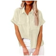 thumbnail image 1 of Women Casual Short Sleeve Solid Color Linen Shirt Shirt Top Pocket Button Down Shirts Tee Shirt Blouse Women Pants Button down Long Sleeve Tunic Tee Shirts for Women Plaid Shirt Women Long Length T, 1 of 6