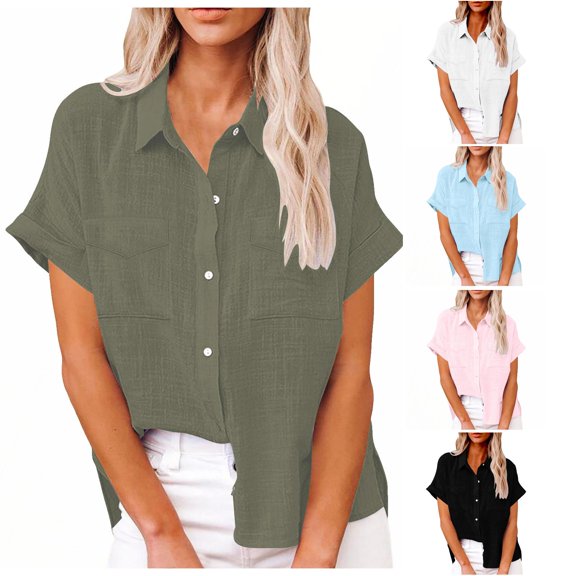 Women Casual Short Sleeve Solid Shirt Top Pocket Button Down Shirts Tee Shirt Blouse Acting Pro Skirt Shirts and Blouses Coffee Shirts for Women Fall Shirt for Women T Shirt Pack for Women