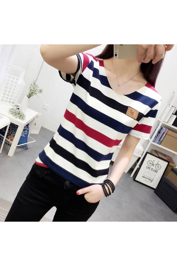Women Casual Short Sleeve Stripe Printed O-Neck Tops Tee Pullover T-Shirt And Shirts Women Women Short Sleeve T Shirt Long Sleeve T Shirts for Women Womens Solid Color T Shirts Women Shirts Size
