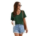 thumbnail image 1 of Women Casual Short Sleeve Tops T Shirts Summer Fashion Solid Tee V Neck T Shirt Rolled Sleeve Side Split Tops, 1 of 9
