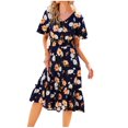 thumbnail image 1 of Women Casual Short Sleeve V Neck Midi Dress Floral Print Elastic Waist Loose Summer Dresses Boho Flowy Ruffle Dress, 1 of 7