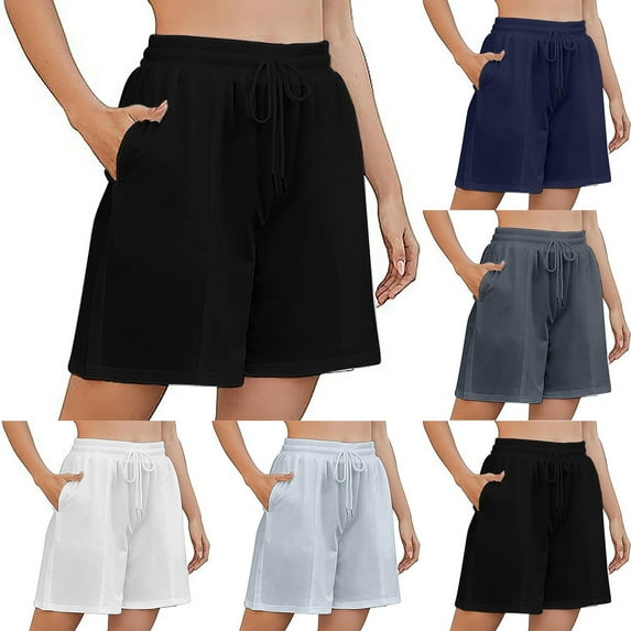 Women Casual Shorts Bovxnpu Women Drawstring Comfy Elastic Waist Shorts,Women Solid Color Casual Summer Loose Sports Shorts With A Cropped Top