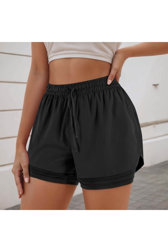 Women Casual Shorts Breathable Soft Stretch Elastic Waist Pure Two Layer Daily Wear Outfits Travel Spring Summer Autumn
