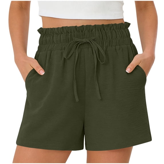 Women Casual Shorts Drawstring Comfy Elastic Waist Shorts Summer Pull On Short with Pockets Army Green