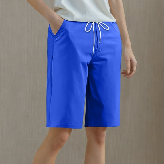 Women Casual Shorts Drawstring Comfy Elastic Waist Shorts Summer Pull On Short with Pockets