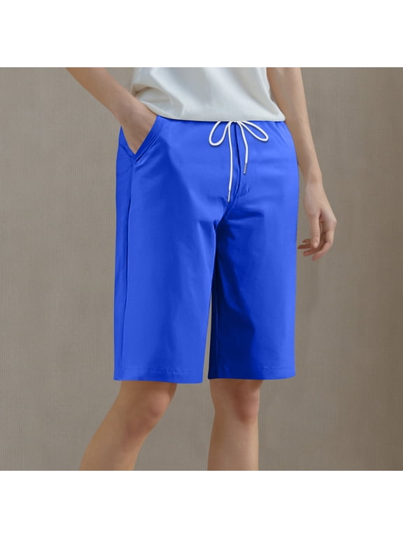 Women Casual Shorts Drawstring Comfy Elastic Waist Shorts Summer Pull On Short with Pockets