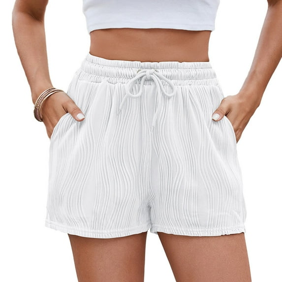 Women Casual Shorts Drawstring Comfy Elastic Waist Shorts Summer Pull On Short with Pockets