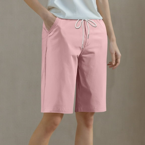 Women Casual Shorts Drawstring Comfy Elastic Waist Shorts Summer Pull On Short with Pockets