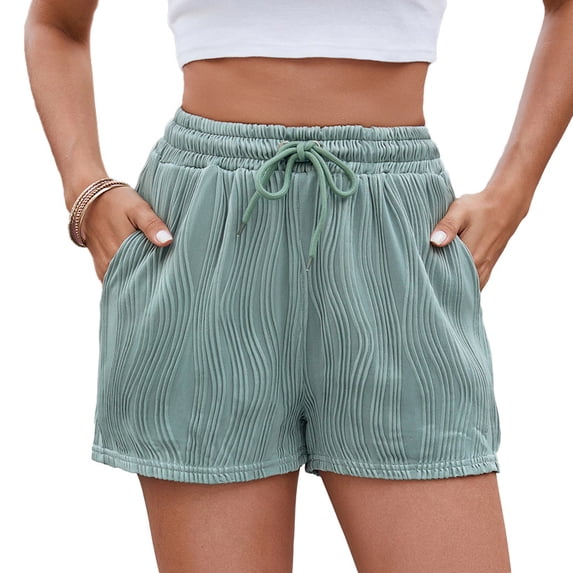 Women Casual Shorts Drawstring Comfy Elastic Waist Shorts Summer Pull On Short with Pockets