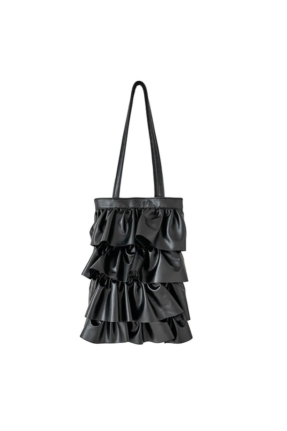 Women Casual Shoulder Bag Large Capacity Handbag Fashion Pleated-Wave Bag All-matching Tote Bag PU-Leather Underarm Bag