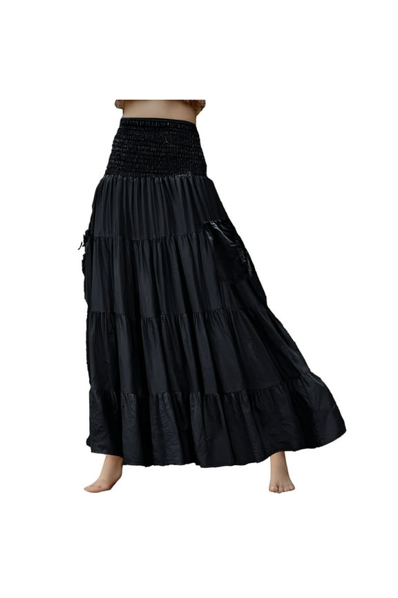 Women Casual Skirt Polyester Spandex Simia Full with Pocket Long Boho Style Skirt