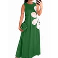 thumbnail image 1 of Women Casual Sleeveless Dresses Crewneck Patchwork Floral Midi Dress Green XXL, 1 of 8
