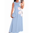 thumbnail image 1 of Women Casual Sleeveless Dresses Crewneck Patchwork Floral Midi Dress Light Blue S, 1 of 8