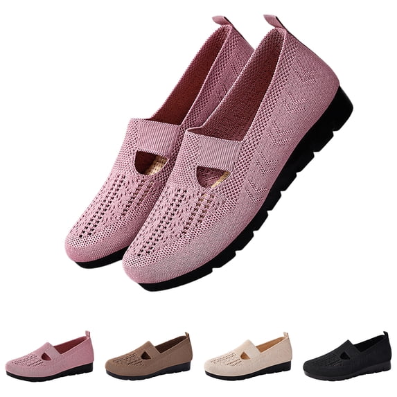 Women Casual Slip On Sneakers, Breathable Mesh Flat Walking Shoes, Lightweight Comfortable Loafers Non Slip Soft Sole Footwear for Summer Daily Outdoor Travel Pink 40
