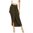 thumbnail image 1 of Women Casual Slit Wrap Asymmetrical Elastic High Waist Maxi Draped Solid Color Skirt Vacation Holiday Female Dailywear, 1 of 8