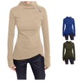 thumbnail image 1 of Women Casual Solid Blouse Long Sleeve Pullover Turtleneck Zipper Sweatshirt Tops Womens Oversized Long Sleeve Top 2XL, 1 of 9