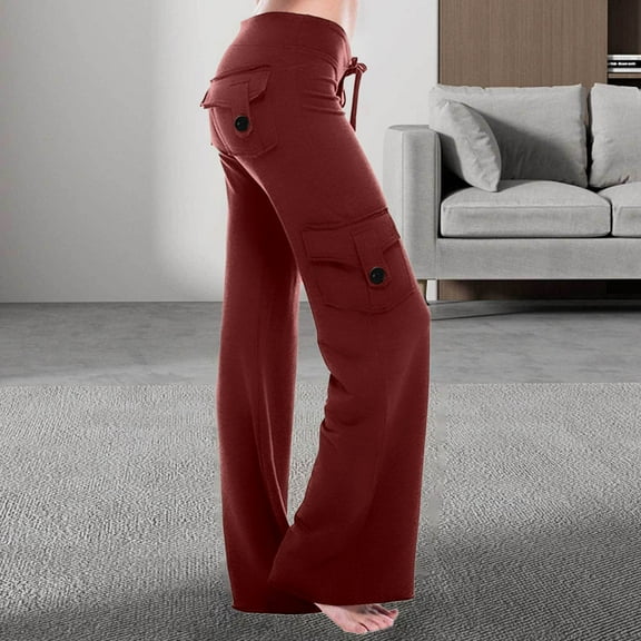 Women Casual Solid Button Micro Flare Pocket Drawstring Trousers 20w Womens Pants plus Size Petite Stretch Pants for Women Fit Star Leggings for Women Pants 18 Loose Leggings with Pockets for Women