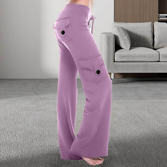 Women Casual Solid Button Micro Flare Pocket Drawstring Trousers 20w Womens Pants plus Size Petite Stretch Pants for Women Fit Star Leggings for Women Pants 18 Loose Leggings with Pockets for Women