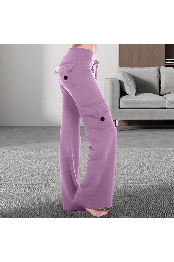 Women Casual Solid Button Micro Flare Pocket Drawstring Trousers 20w Womens Pants plus Size Petite Stretch Pants for Women Fit Star Leggings for Women Pants 18 Loose Leggings with Pockets for Women