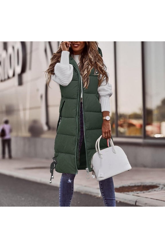 Women Casual Solid Coat Hooded Vest Zipper Pocket Loose Sleeveless Jacket Long Coat Half Jackets for Women Womens Utility Vest Lightweight Ladies Dressy Vests Leather Jacket Womens Zip Vest Ladies
