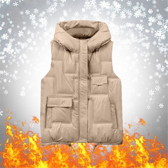 Women Casual Solid Coat Jacket Hooded Vest Zipper Pocket Loose Sleeveless Padded Coat Puffy Vest with Hood Pickpocket Proof Vest Women S Vests Light Weight Heated Womens Vest Vest for Women Zip up