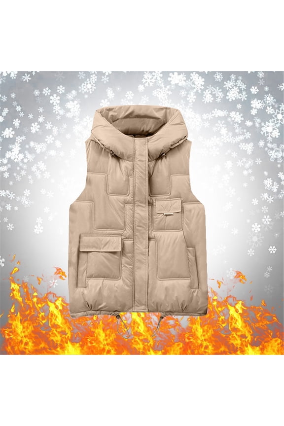 Women Casual Solid Coat Jacket Hooded Vest Zipper Pocket Loose Sleeveless Padded Coat Puffy Vest with Hood Pickpocket Proof Vest Women S Vests Light Weight Heated Womens Vest Vest for Women Zip up