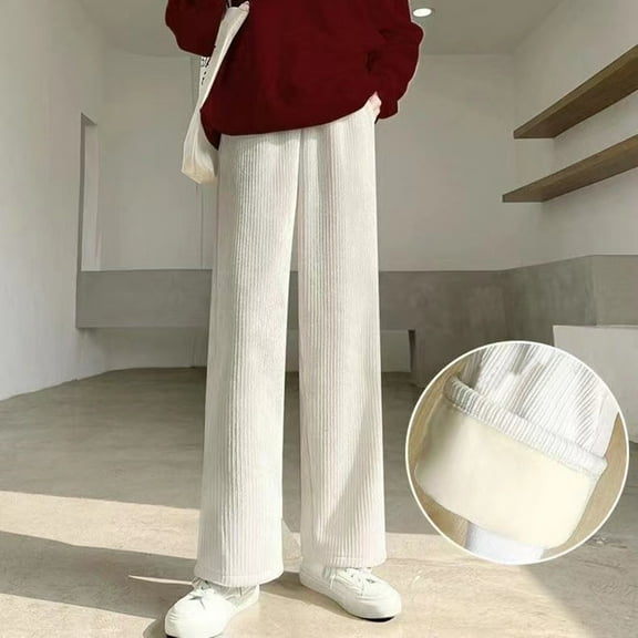 Women Casual Solid Color Corduroy Elastic Waist Bandage Wide Leg Casual Pants plus Size Stretch Pants for Women Work Casual Womens Pants Casual Work Elastic Women for Beach Stretch Dress Pants for