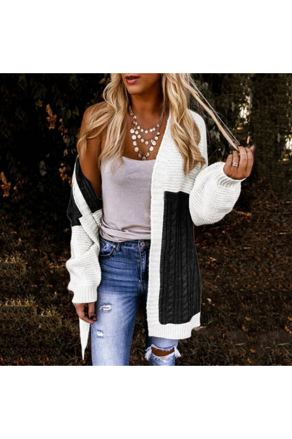 Women Casual Solid Color Long Sleeve Knit Open Front Loose Sweater Cardigan Coat Outerwear Blank Kimonos plus Size Thick Cardigan Knitted Cardigan for Women Pregnancy Sweaters for Women Womens