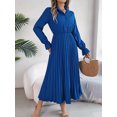 thumbnail image 1 of Women Casual Solid Color Turn-Down Collar Long Dresses Button Flare Sleeves Hundred Pleats Dress, 1 of 7