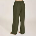 thumbnail image 1 of Women Casual Solid Cotton Linen Drawstring Elastic Waist Long Wide Leg Pants, 1 of 7