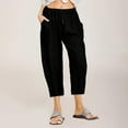 thumbnail image 1 of Women Casual Solid Cotton Linen Drawstring Elastic Waist Wide Leg Pants Cropped Trousers, 1 of 6