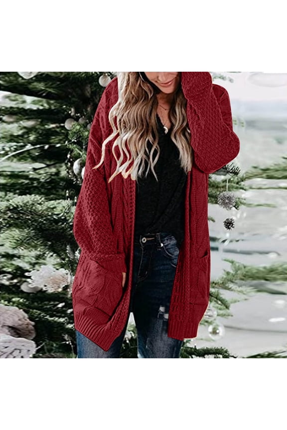 Women Casual Solid Crochet Sweater Cardigan Loose Long Sleeve Pocket Long Coat Long plus Size Long Rain Coats for Women plus Size Fuzzy Sweaters All up Wrap Sweater plus Size Toggle Coats for Women